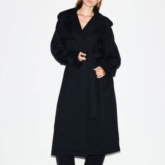NWT SKIMS BOYFRIEND FLEECE OVERSIZED TRENCH COAT ONYX - Picture 3 of 9